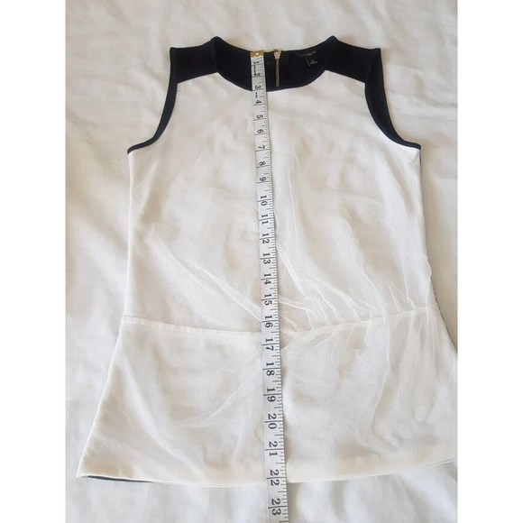 Ann Taylor Womens Blouse Top Sz XS Sleeveless Mesh Ivory Black Stretch Cocktail - Picture 11 of 12